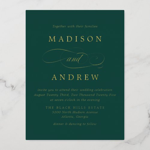 Beloved Emerald Green and Gold Wedding Foil Invitation Postcard