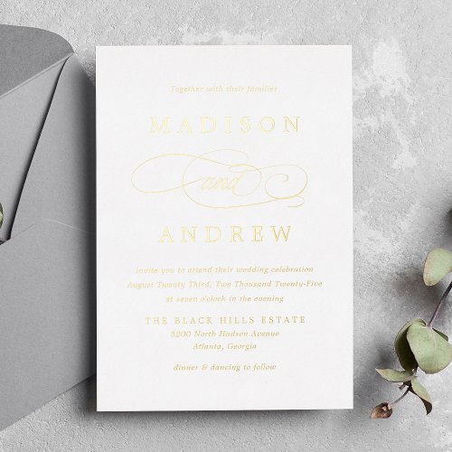 Beloved Gold Calligraphy Wedding Foil Invitation