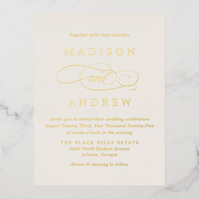 Beloved Ivory and Gold Wedding Foil Invitation Postcard (Front)