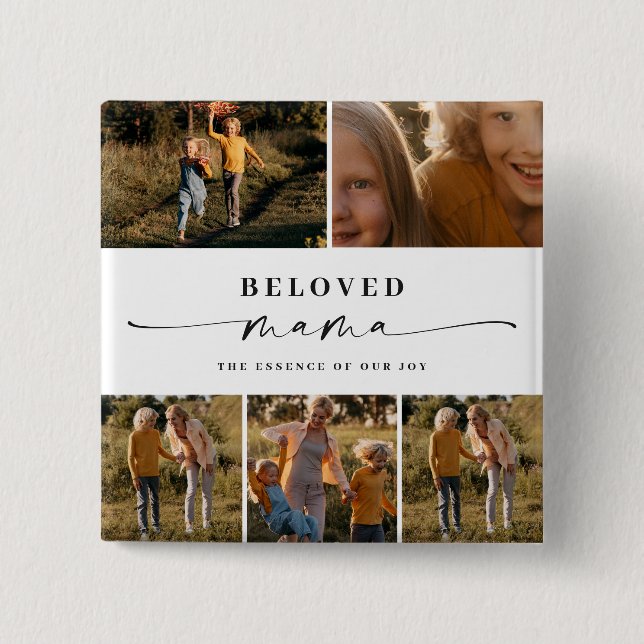 Beloved Mama Mom Happy Mother's Day Photo Collage Button (Front)