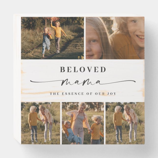 Beloved Mama Mom Happy Mother's Day Photo Collage Wooden Box Sign (Front Horizontal)