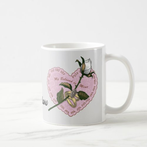 Beloved Mine White Rose heart custom name Mug