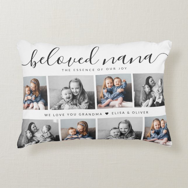 Beloved Nana Grandma Custom Family Photo Keepsake Accent Pillow (Front)
