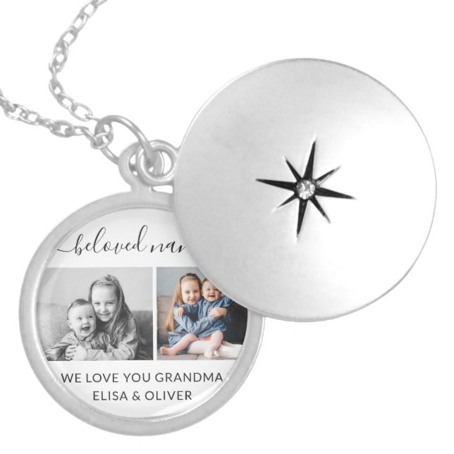 Beloved Nana Grandma Custom Family Photo Keepsake Locket Necklace (Front)
