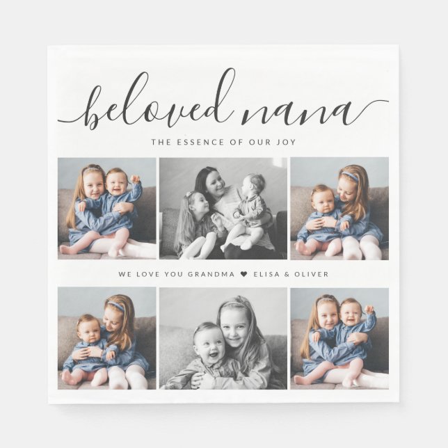 Beloved Nana Grandma Custom Family Photo Keepsake Napkins (Front)