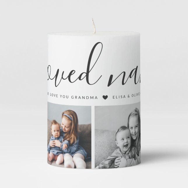 Beloved Nana Grandma Custom Family Photo Keepsake Pillar Candle (Front)