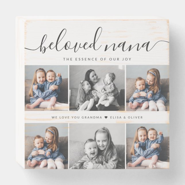 Beloved Nana Grandma Custom Family Photo Keepsake Wooden Box Sign (Front Horizontal)