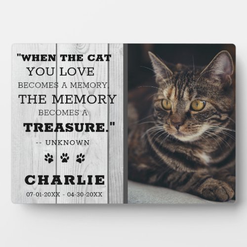 Beloved Pet Cat Photo Memorial Gray Wood Keepsake  Plaque