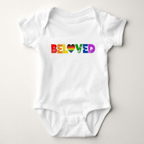 Beloved Rainbow Pride Flag LGBTQ Hearts Baby Bodysuit