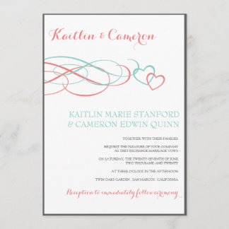 Beloved (Tiffany, Coral & Gray) Wedding Invites