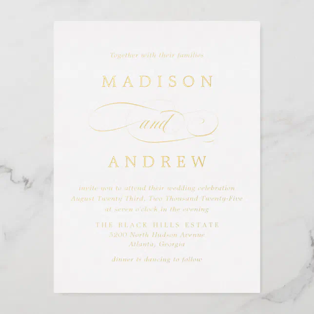 Beloved Wedding Gold Foil Invitation Postcard | Zazzle