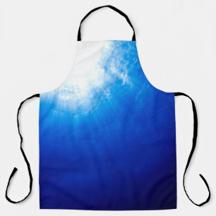 Below beneath blue deep dive apron