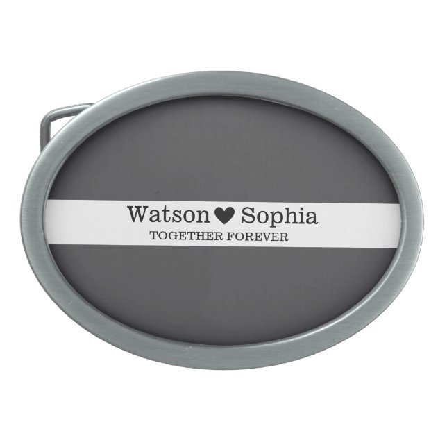 Belt Buckle Of Wedding Couple Name | Black White  (Front)