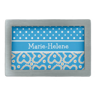 Belt Buckle to Personalize: Polkas, Daisies, Blue