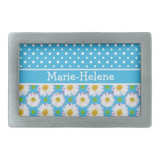 Belt Buckle to Personalize: Polkas, Daisies: Blue