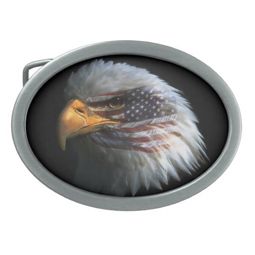 Belt Buckle w Bald Eagle American flag