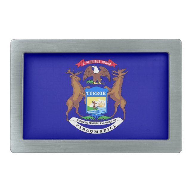 Belt Buckle with Flag of Michigan State (Front)