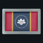 Belt Buckle with Flag of Mississippi State, USA<br><div class="desc">Show your Southern pride with this stylish belt buckle featuring the flag of Mississippi State, USA! This high-quality belt buckle prominently displays the new Mississippi state flag, showcasing the iconic white magnolia blossom—symbolizing hospitality and strength—set against a vibrant red, white, and blue background. The circle of twenty white stars and...</div>