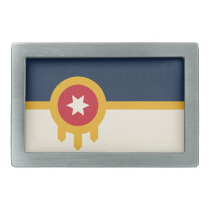 Belt Buckle with Flag of Tulsa, Oklahoma