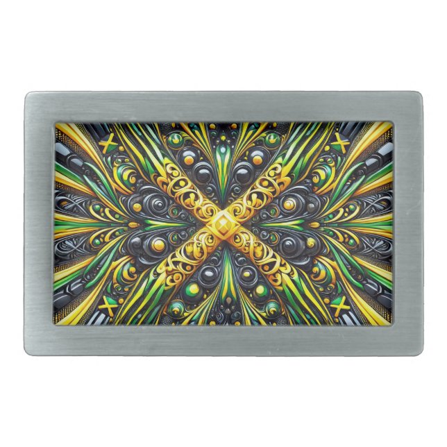Belt Buckle with Jamaican Colors Design (Front)