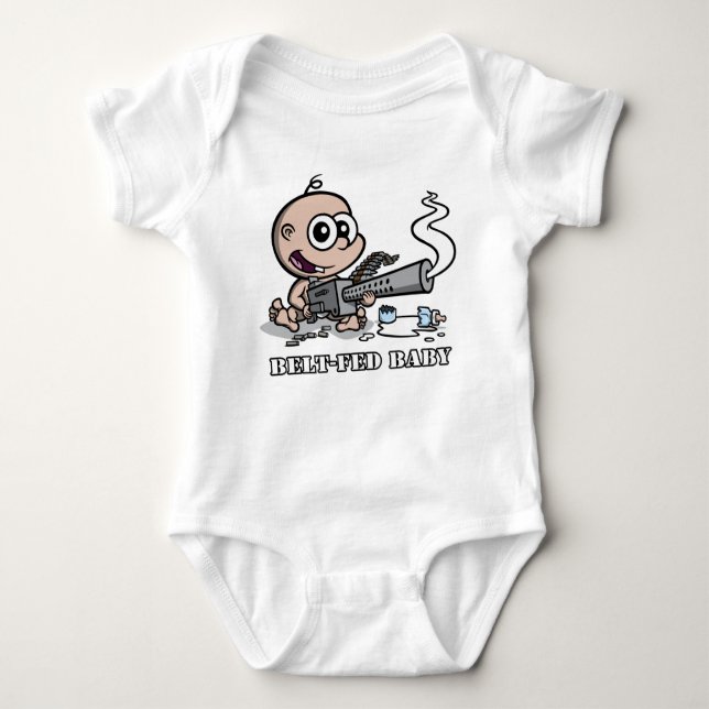 Belt-fed baby baby bodysuit (Front)