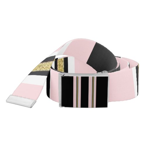 Belt Stripes Pink & White Gold Black