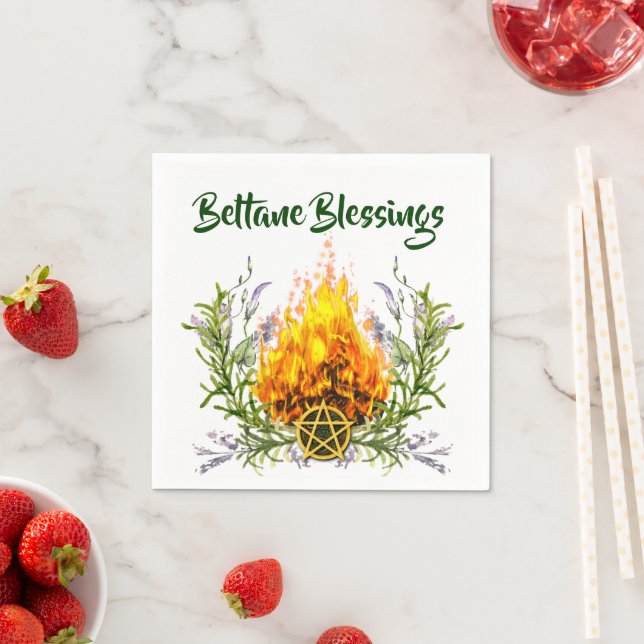 Beltane Blessings Bonfire Wicca Sabbat Party Napkins (Insitu)