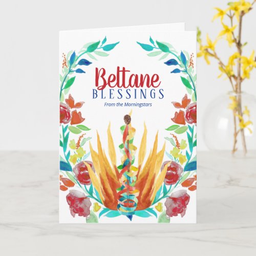 Beltane Blessings Colorful Floral Fire  Maypole Card