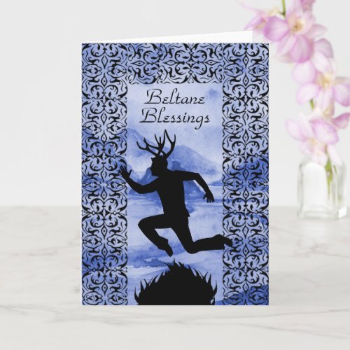 Beltane Blessings Purple Horned Man Silhouette Card