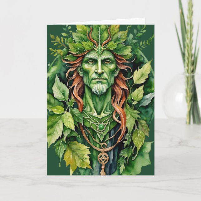 Beltane Celtic Greenman Forest God Sabbat Wicca Holiday Card (Front)