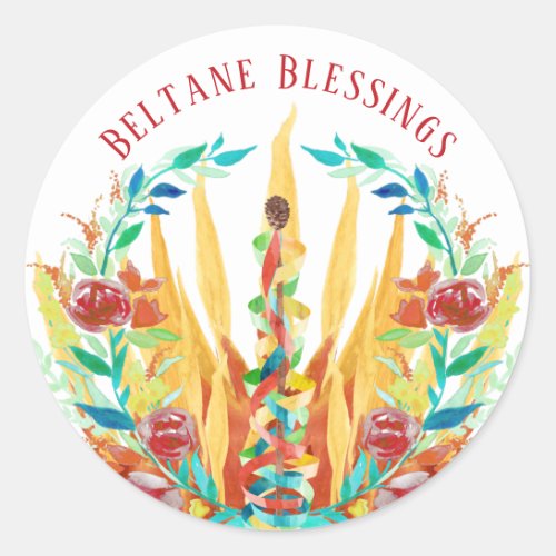 Beltane Fire Maypole  Summer Flowers Classic Round Sticker