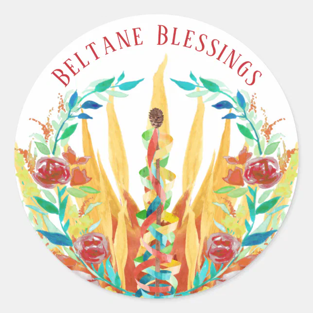 Beltane Fire Maypole & Summer Flowers Classic Round Sticker | Zazzle
