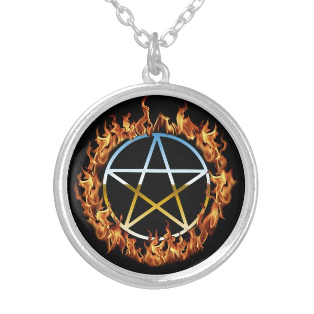 Beltane Fire Pentacle Silver Plated Necklace (Front)