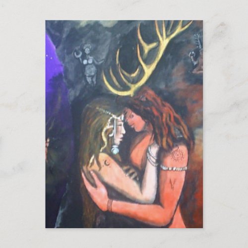 Beltane horned God and Goddess Postcard