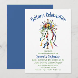 Beltane Maypole Summer Floral Sabbat Party Invitation