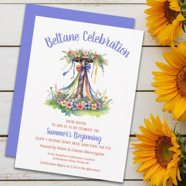 Beltane Maypole Summer Floral Sabbat Party Invitation (Beltane Maypole Summer Floral Sabbat Party Invitation by Pagan Holidays)