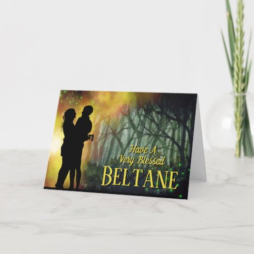 Beltane Night Couple in the Forest Holiday Card