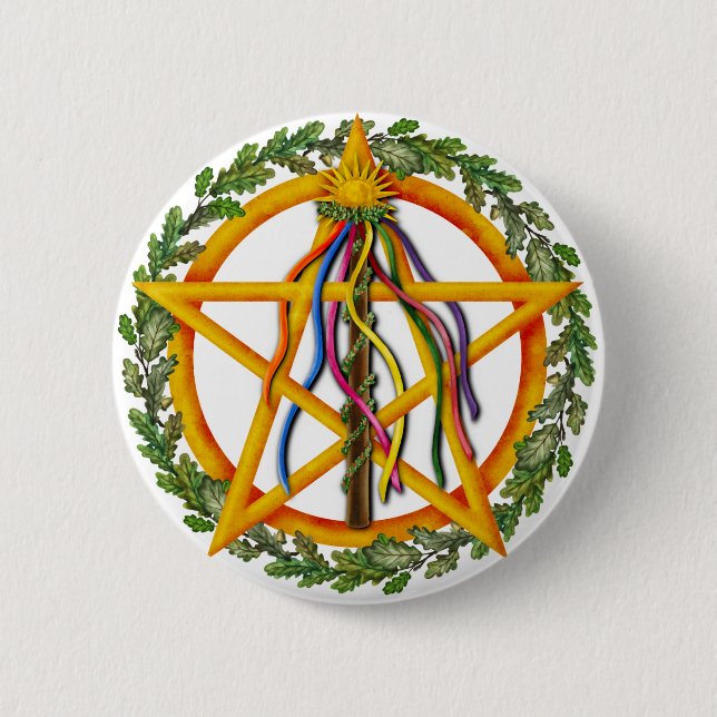 Beltane Star Wiccan Holiday Maypole Button (Front)