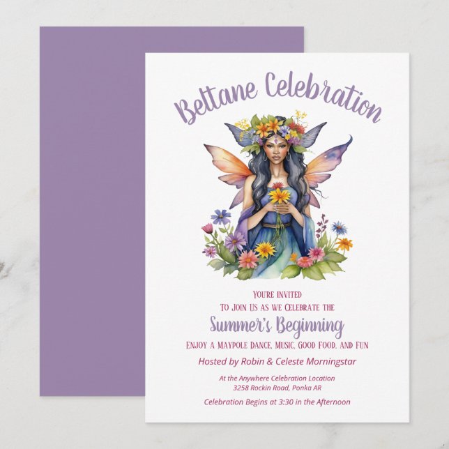 Beltane Summer Fairy Floral Sabbat Party Invitation (Front/Back)