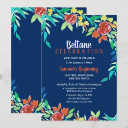 Beltane Summer Flowers Wicca Watercolor Blue Invitation