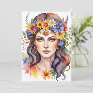 Beltane Summer Goddess Floral Wicca Sabbat  Holiday Card
