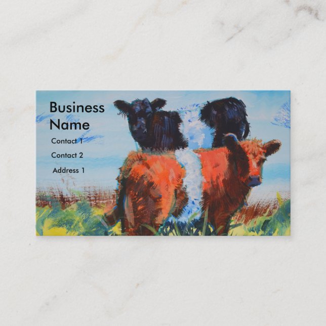 Belted Galloway Bull Calf Painting Business Cards (Front)