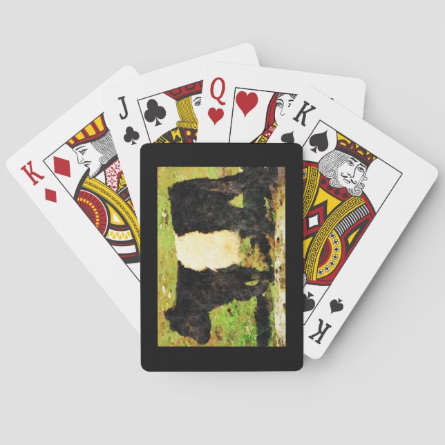 Belted Galloway Cattle Cute Beltie Cow Watercolour Poker Cards (Back)