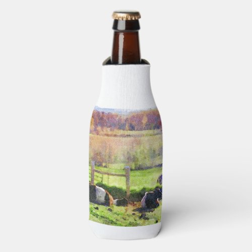 Belted Galloway cow herd resting watercolour paint Bottle Cooler