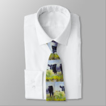 Belted galloway cow painting neck tie