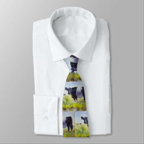 Belted galloway cow painting neck tie