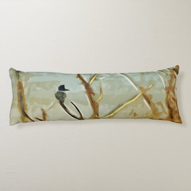 Belted Kingfisher at Rivers Edge Abstract Body Pillow (Back)