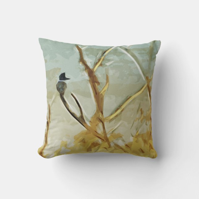 Belted Kingfisher at Rivers Edge Abstract Throw Pillow (Front)