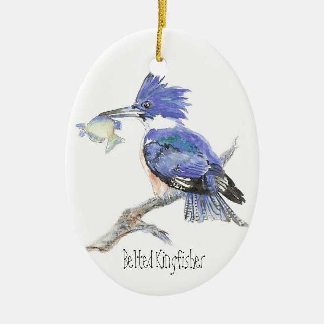 Belted Kingfisher - Bird, Nature Ceramic Ornament (Front)