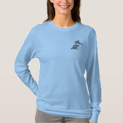 Belted Kingfisher Embroidery Women's Embroidered Long Sleeve T-Shirt